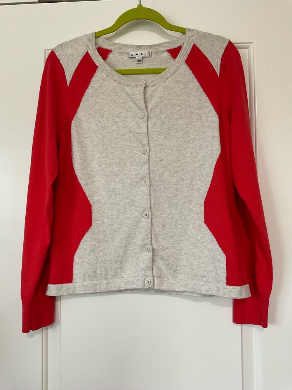 CAbi Neutral Heather Cardigan with Orange Accents